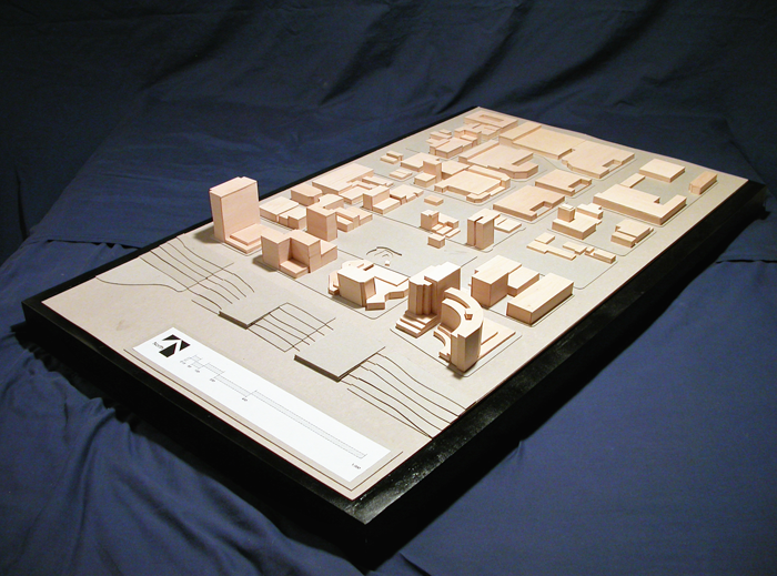 Massing model used to study solar access to the site.